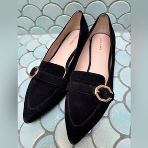Cole Haan black suede flats with gold buckle size 7.5